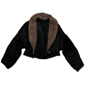 Vintage Women Brown Faux Fur Black Over Coat Size Small